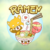 Japan Cute Red Panda Octopus Eat Ramen Restaurant Raamsticker (Vel 3)