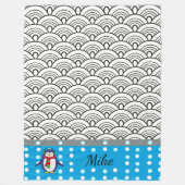 japan Doodles pattern, pinguïn, jouw naam Fleece Deken (Voorkant)