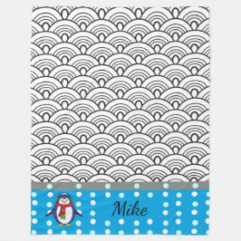 japan Doodles pattern, pinguïn, jouw naam Fleece Deken