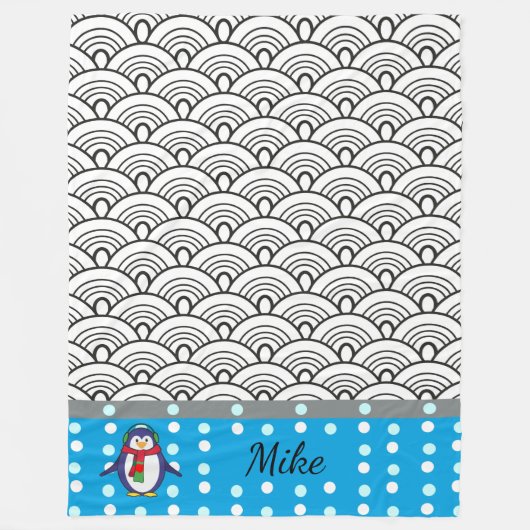 japan Doodles pattern, pinguïn, jouw naam Fleece Deken (Voorkant)