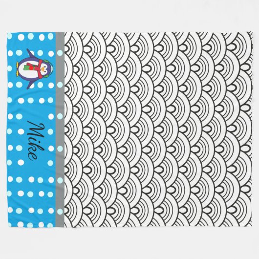 japan Doodles pattern, pinguïn, jouw naam Fleece Deken (Voorkant (Horizontaal))