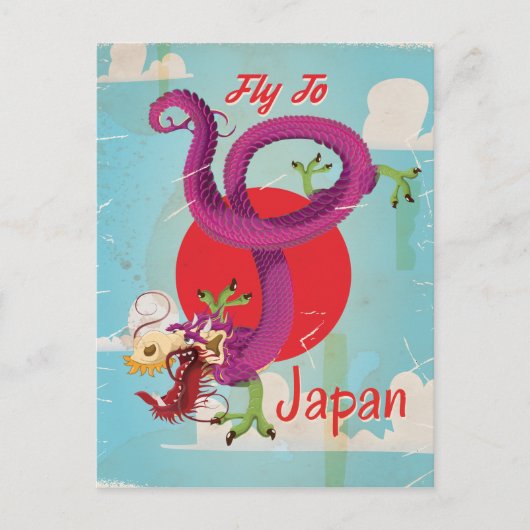 Japan Draak Oude Reisposter Briefkaart (Voorkant)