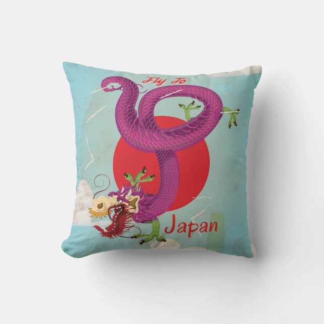Japan Draak Oude Reisposter Kussen (Voorkant)
