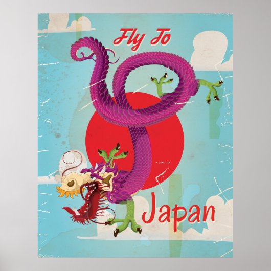 Japan Draak Oude Reisposter Poster (Voorkant)