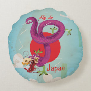 Japan Draak Oude Reisposter Rond Kussen