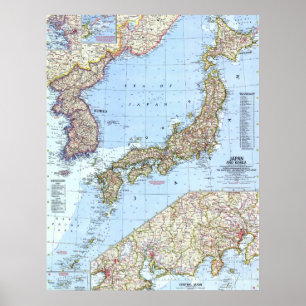 "Japan en Korea: 1960 Gedetailleerde kaart ... Poster