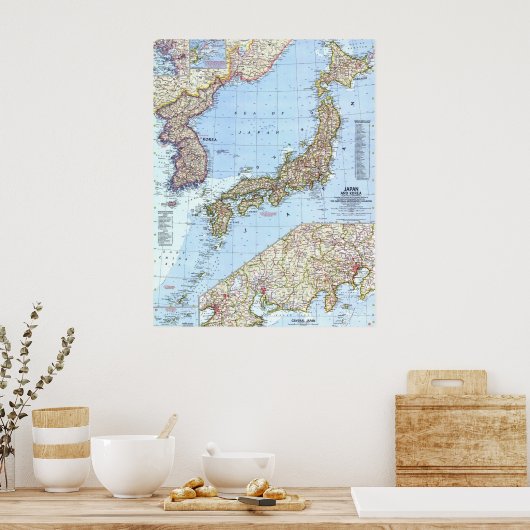 " Japan en Korea : Gedetailleerde kaart van 1960 . Poster (Keuken)