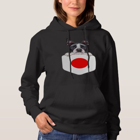 Japan Flag Boston Terrier Dog In Pocket Hoodie (Voorkant)