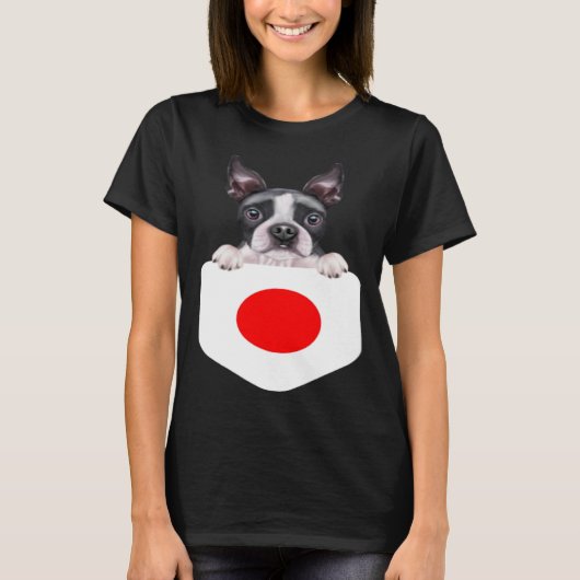 Japan Flag Boston Terrier Dog In Pocket T-shirt (Voorkant)