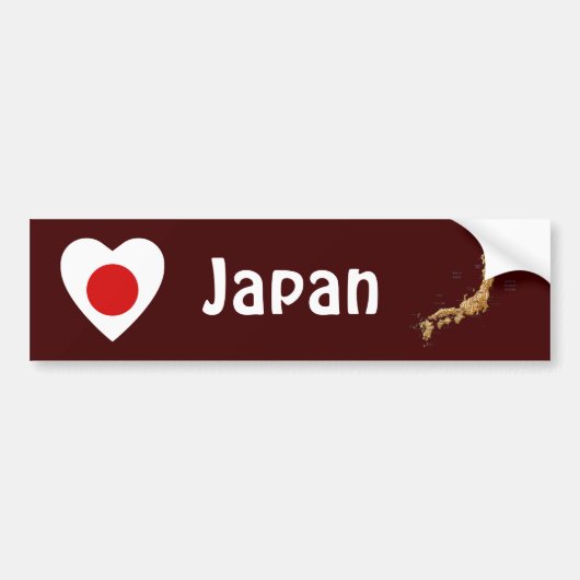 Japan Flag Heart + Map Bumpersticker (Voorkant)