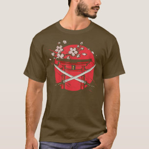 Japan Flag Katana Cherry Blossom Tree Sakura Japan T-shirt