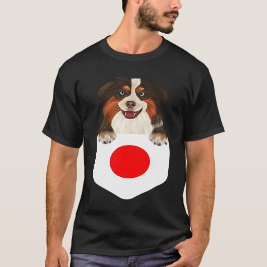 Japan Flag Miniature American Shepherd Dog In Pock T-shirt (Voorkant)