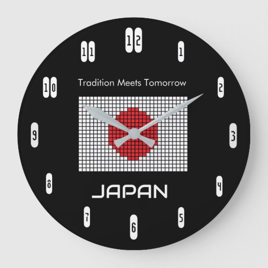 Japan Flag on Black – Bold Minimalist Grote Klok (Voorkant)