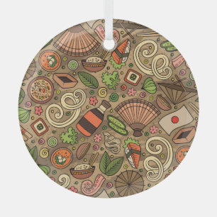 Japan Food: Schattigee hand getekend Glas Ornament