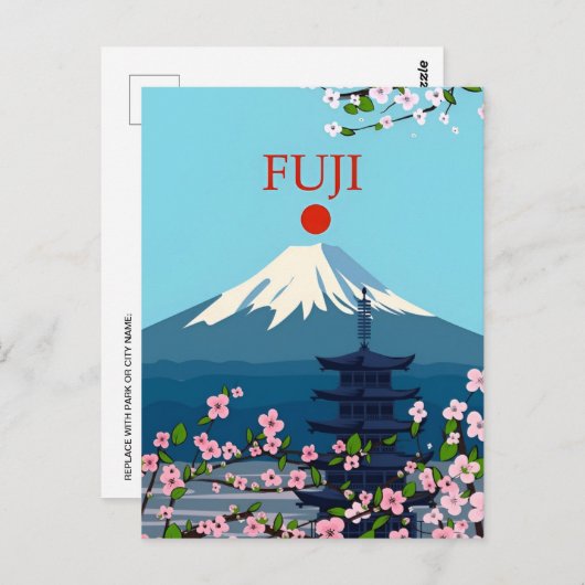  Japan Fuji Travel waterverf Azië Briefkaart (Voorkant / Achterkant)