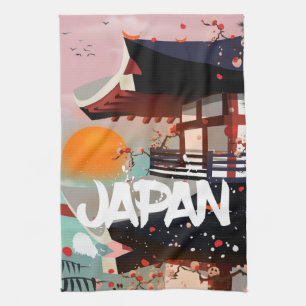 Japan Gebouw ondergaande zon poster Theedoek