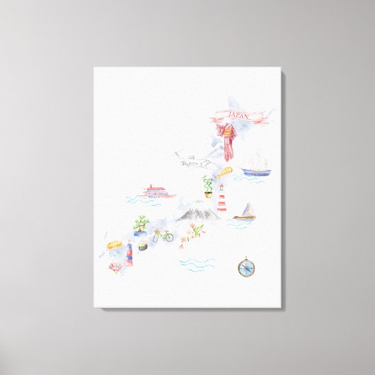 Japan Geïllustreerde kaart Canvas Afdruk (Voorkant)