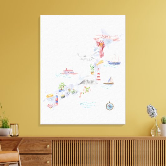 Japan Geïllustreerde kaart Canvas Afdruk (Insitu (Woonkamer))