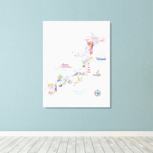 Japan Geïllustreerde kaart Canvas Afdruk (Insitu (Houten vloer))