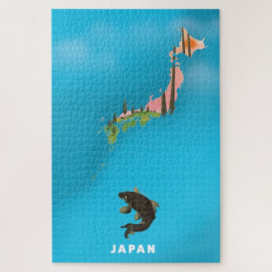 Japan geïllustreerde kaart reisposter print. legpuzzel (Verticaal)