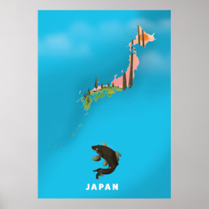 Japan geïllustreerde kaart reisposter print. poster