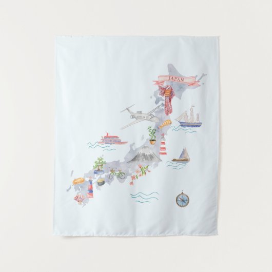 Japan Geïllustreerde kaart Wandkleed (Voorkant)