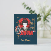 Japan  Geisha met vlag Koi en Lotus Souve Feestdagenkaart (Staand voorkant)