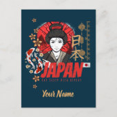 Japan  Geisha met vlag Koi en Lotus Souve Feestdagenkaart (Voorkant)