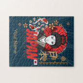 Japan Geisha met vlag Koi en Lotus Souve Legpuzzel (Horizontaal)