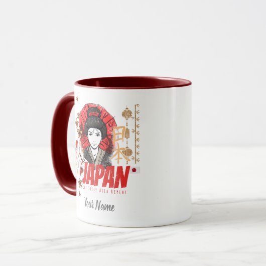 Japan  Geisha met vlag Koi en Lotus Souve Mok (Voorkant links)