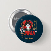 Japan Geisha met vlag Koi en Lotus Souve Ronde Button 5,7 Cm (Voorkant /achterkant)