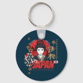 Japan Geisha met vlag Koi en Lotus Souve Sleutelhanger (Voorkant)
