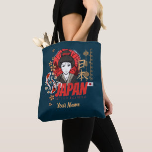 Japan Geisha met vlag Koi en Lotus Souve Tote Bag