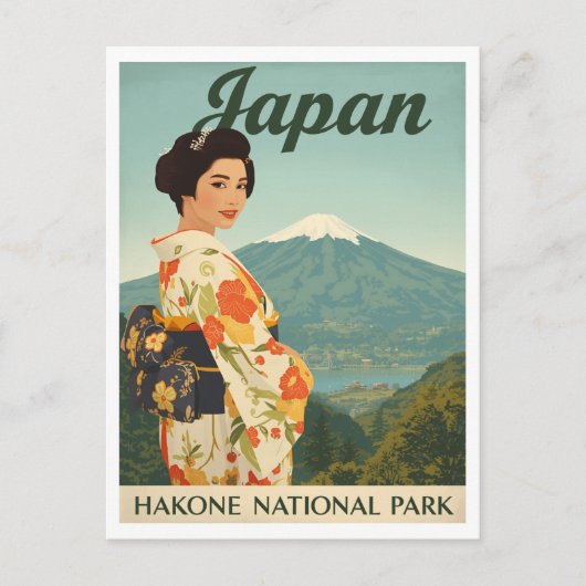 Japan Hakone Fuji Kimono Retro Briefkaart (Voorkant)
