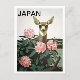 Japan, herten in een bloemenstruik, vintage reis briefkaart