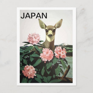 Japan, herten in een struik bloemen, vintage-reize briefkaart
