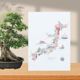 Japan Illustrated Map Flat Greeting Kaart