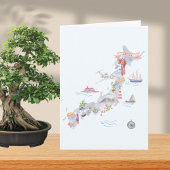Japan Illustrated Map Folded Greeting Kaart
