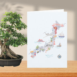 Japan Illustrated Map Folded Greeting Kaart