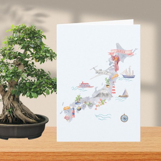 Japan Illustrated Map Folded Greeting Kaart