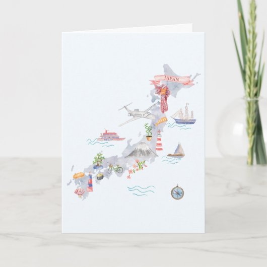 Japan Illustrated Map Folded Greeting Kaart (Voorkant)