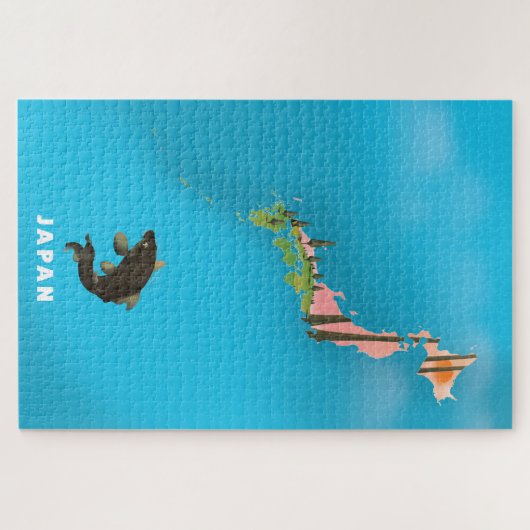 Japan Illustrated Map reisposter print. Legpuzzel (Horizontaal)