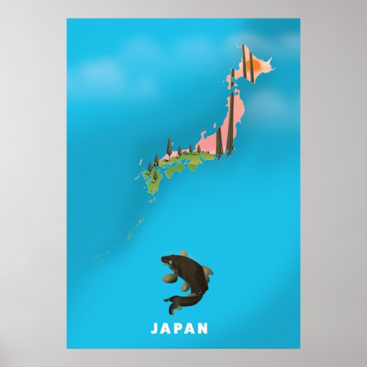 Japan Illustrated Map reisposter print. Poster (Voorkant)