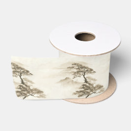 Japan Inkt Landschap Minimalistische Nevelige Berg Satijnen Lint