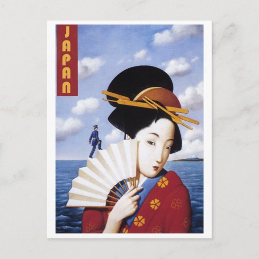 Japan, Japanse Geisha en de officier Briefkaart (Voorkant)