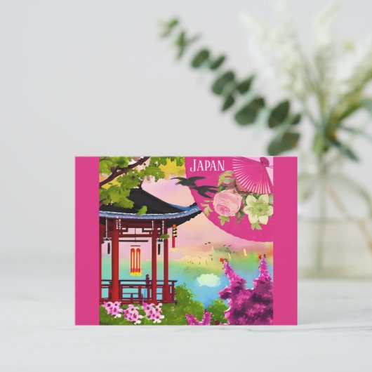 Japan Japanse Pagode Waterverf Reizen Briefkaart (Staand voorkant)
