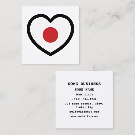 Japan | Japanse vlag hart Vierkante Visitekaartje (Voorkant / Achterkant)