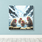 Japan Jigokudani Monkey Park Sneeuwapen Canvas Afdruk (Insitu (Houten vloer))