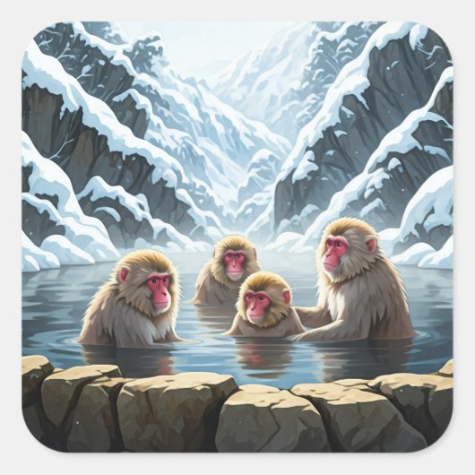 Japan Jigokudani Monkey Park Sneeuwapen Vierkante Sticker (Voorkant)