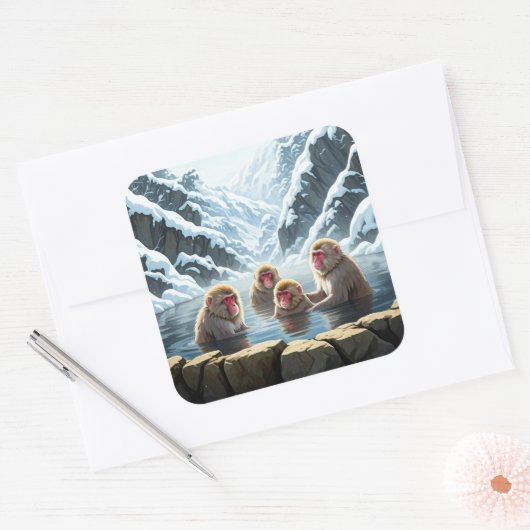 Japan Jigokudani Monkey Park Sneeuwapen Vierkante Sticker (Envelop)